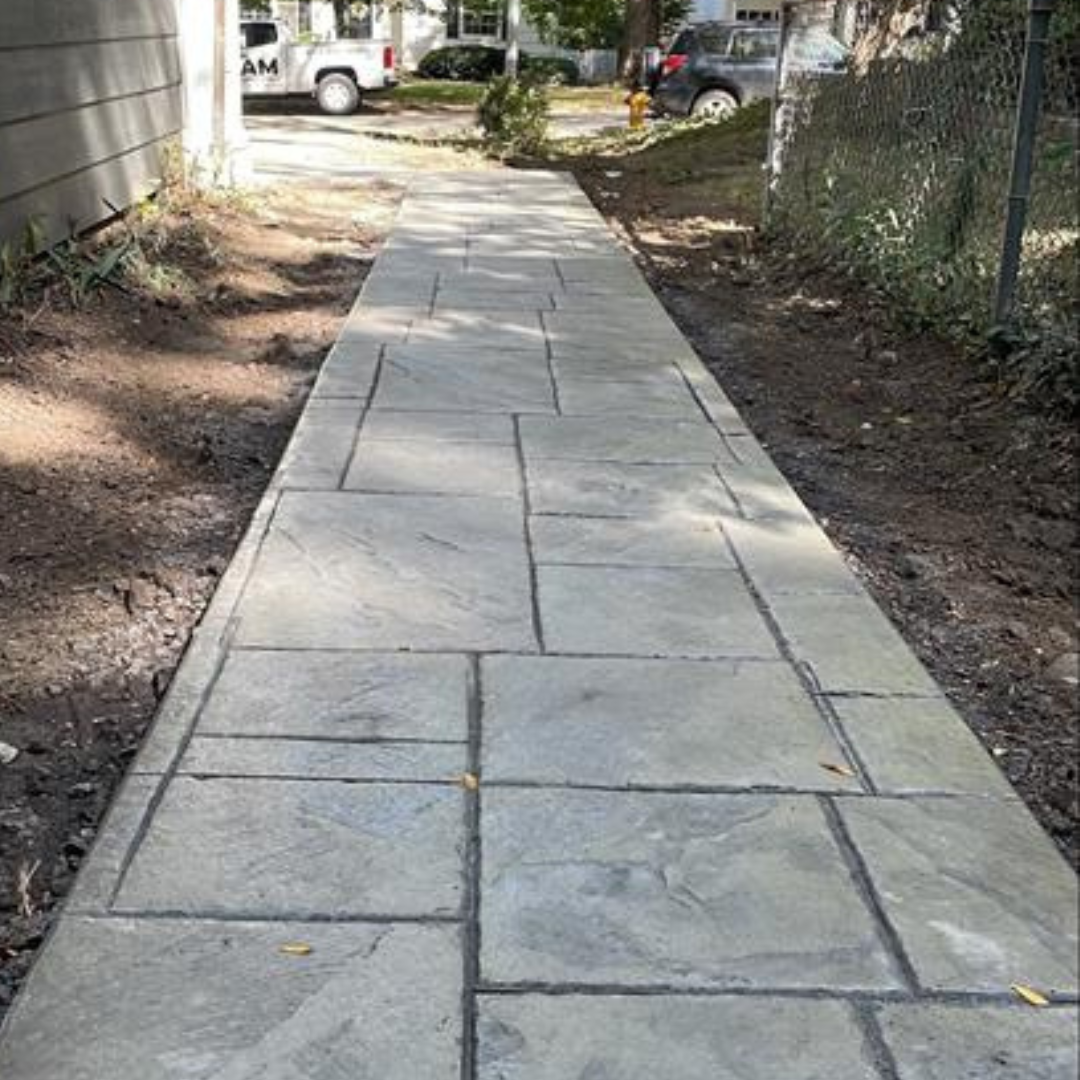 Large Ashlar Slate Concrete Walkway.